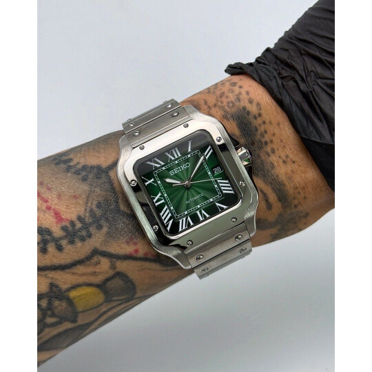 Custom Seiko Mod • Green Vignette Guilloche Santos • 38mm